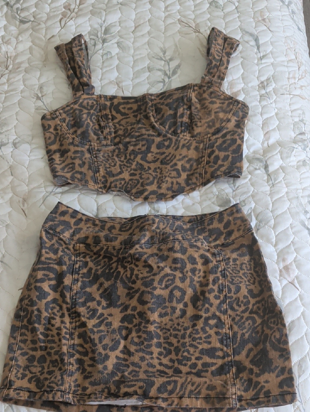 Leopard Print Two-Piece Skirt Set - Brown